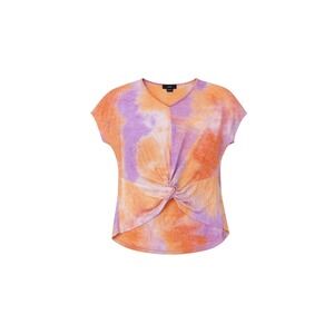 RAIN Top Womens L Orange Purple Tie Dye Twist Front V-Neck Cap Sleeve Shirt